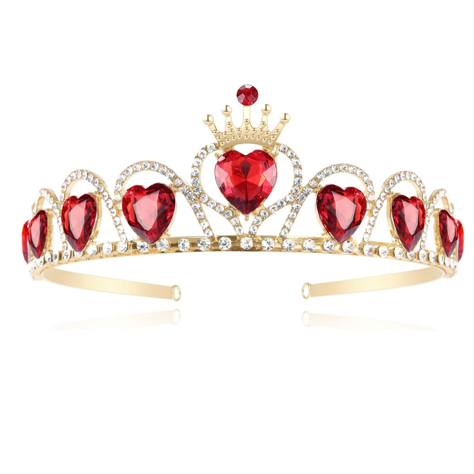 GAUEIOURRed Heart Tiara Descendants Costume Headdress, Cute Girl Cosplay Crown Headpiece,Gold Crown for Girls Teens Halloween Parties Hair Accessories