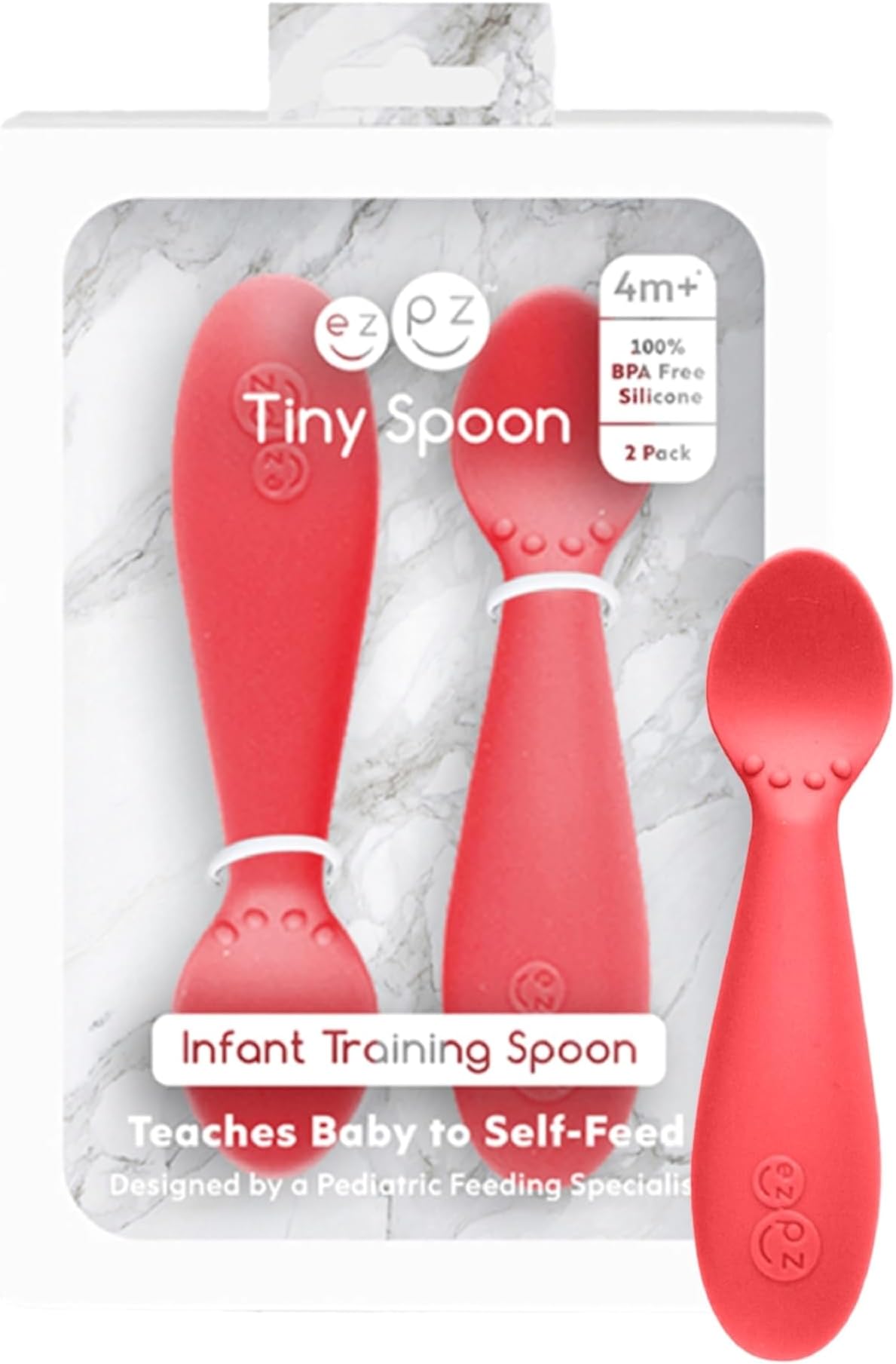 ezpz (Coral) - Tiny Spoon - Silicone FeedingSpoon Twin Pack (Coral)