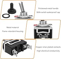 Vista 4 de 2 piezas de interruptor basculante 12V SPST de encendido/apagado impermeable para uso marino, interruptor de un polo de 15A 250V CA de metal sólido