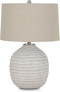 Signature Design by Ashley Jamon Contemporary 26" Round Textured Ceramic Table Lamp, Beige