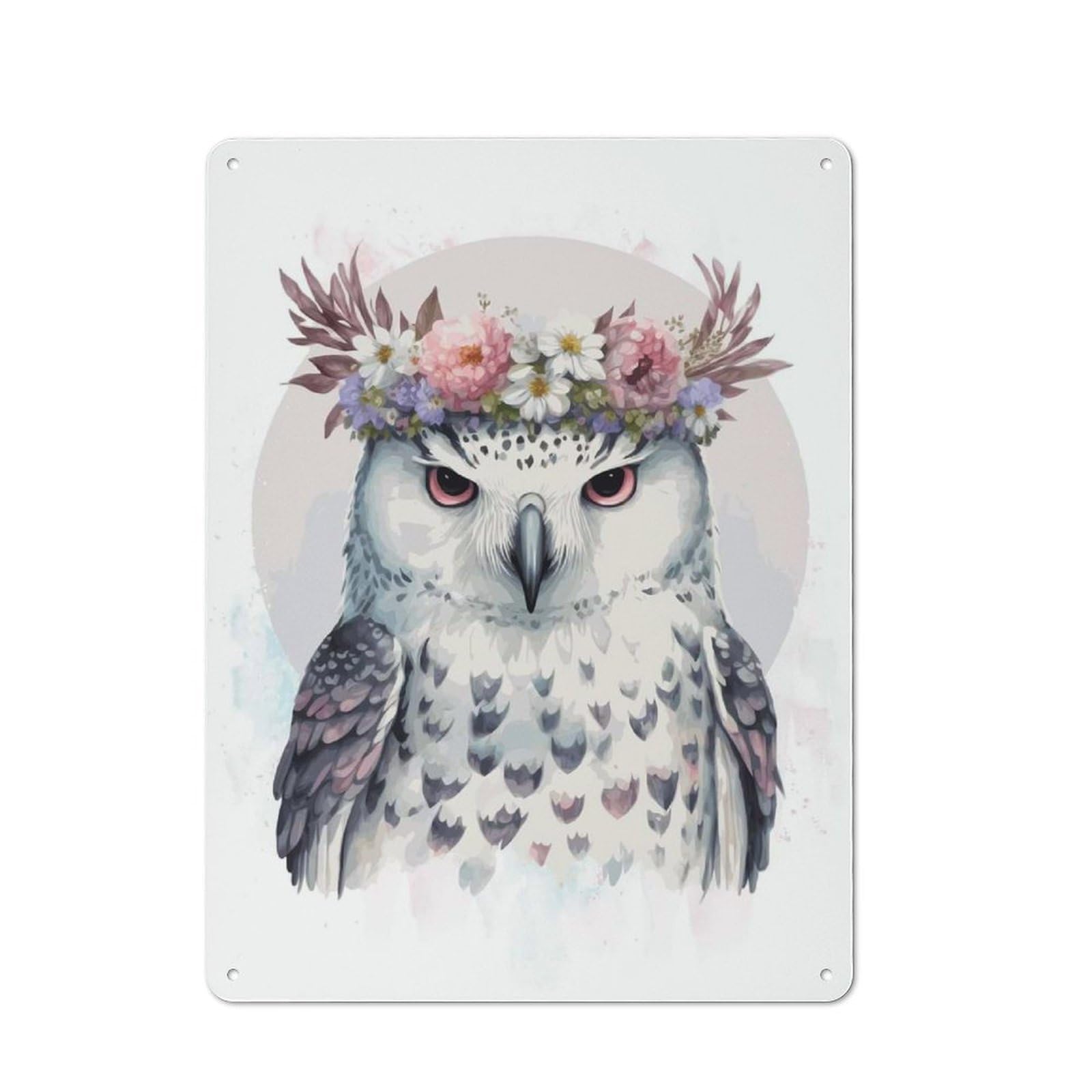 Junmoney Style-4 Floral Watercolor Snow Owl Retro Metal Wall Sign 40X30cm For Hobby Room Or Studio, For Garage, Workshop And Man Cave Decoration