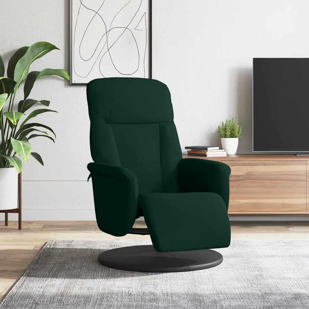 Fotel relaksacyjny z podnóżkiem, ciemnozielony aksamit, regulowany, obrotowy, z funkcją leżenia, ergonomiczny, wygodny fotel do salonu, biura, kącika do czytania, kominka