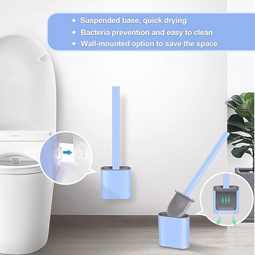 Miniatura 3 de Moregosu Juego de escobilla de inodoro y soporte para baño, cepillo de silicona de limpieza profunda con mango de plástico largo antideslizante