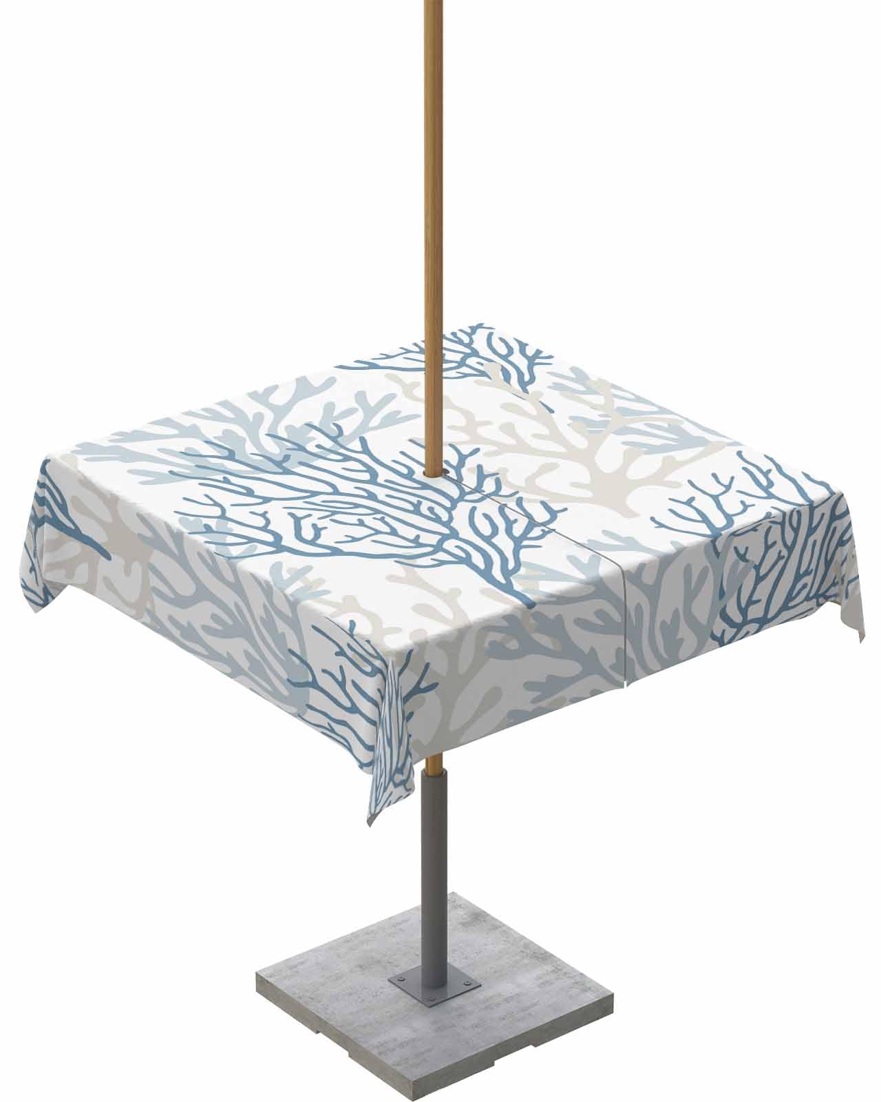 LIFEMUSION Blue Grey Coral Coastal Outdoor Tablecloth - 54x54 Inch Square Waterproof Dining Table Cover, Summer Beach Seaside Nautical Outdoor Table