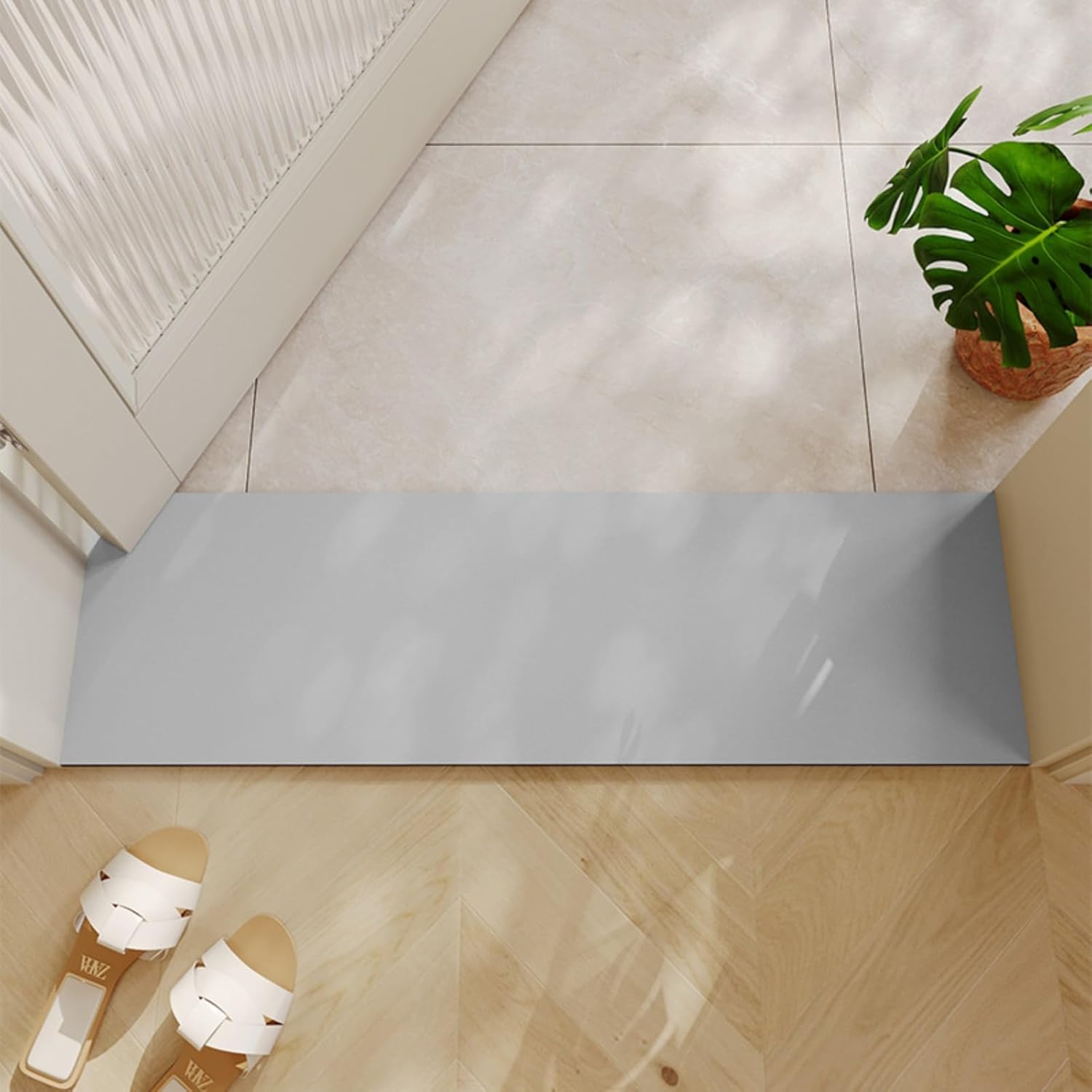 Cuttable Bath Mat for Narrow Spaces - Super Absorbent Doorway Floor Mat, Non-Slip Shower Threshold Rug for Bathroom, Kitchen, Entryway (Light Grey, 31''x12'')