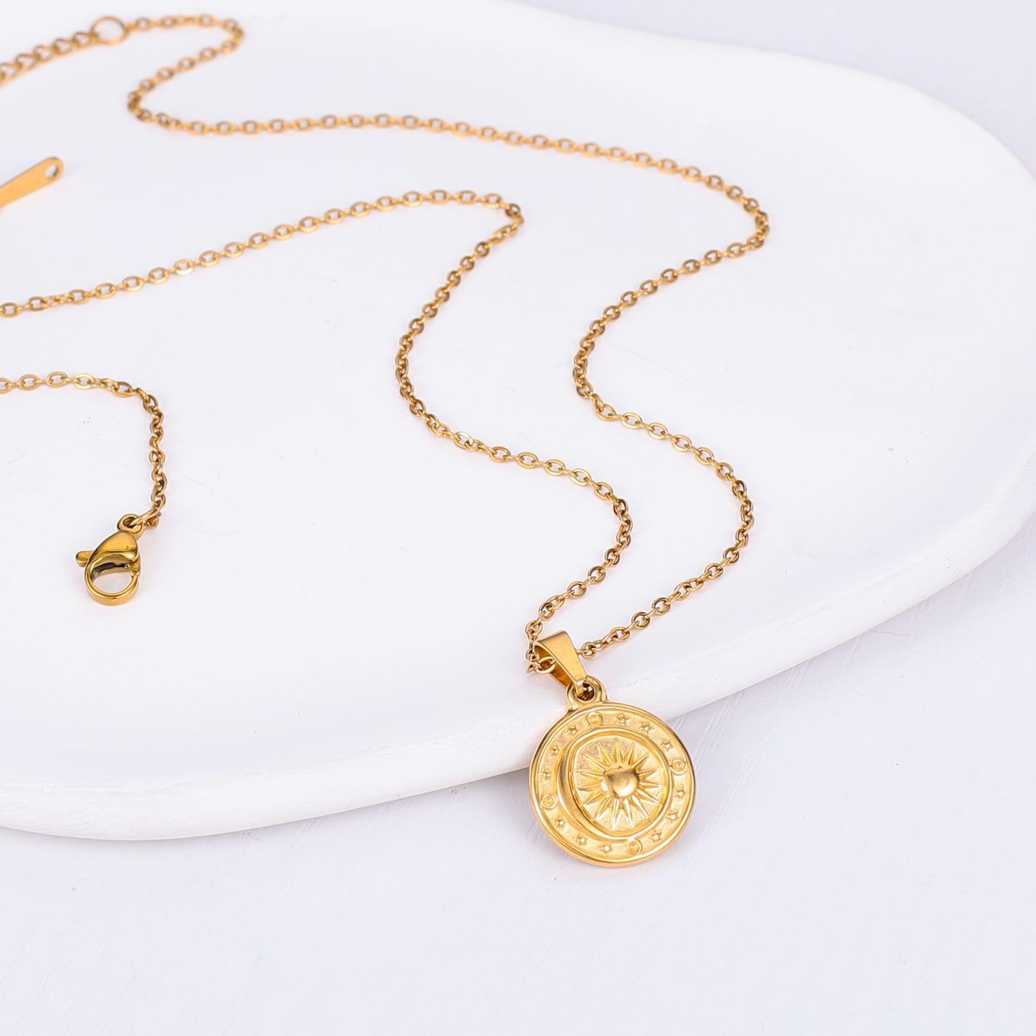 Compass Necklace Gold Silver Round Coin Necklace Pendant for Women Men Stainless Steel Disc Necklace Personalized Jewelry Gifts - Image 2