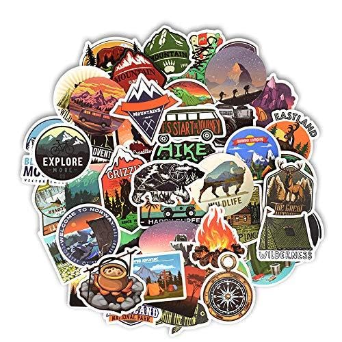 Adesivi con paesaggio da campeggio, avventure all'aperto, arrampicata, viaggi, impermeabili, adesivi per fai da te, valigia, laptop, casco da bicicletta, auto, 50 pezzi