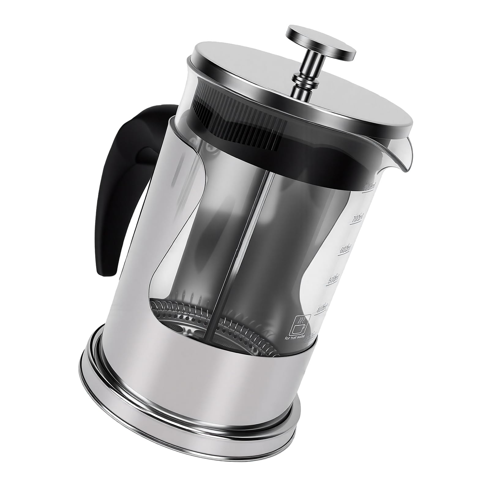 Cocoarm de Prensa Francesa, Prensa de café de Vidrio de 800 Ml con Filtro de Malla 80 de Acero Inoxidable 304, Caliente y Fría para el Hogar, Viajes, Camping, Oficina (Acero inoxidable 304 800ml)