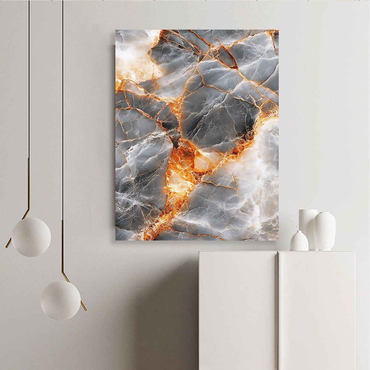 Marmo ambra oro astratto incorniciato tela immagine grigia 50x60cm