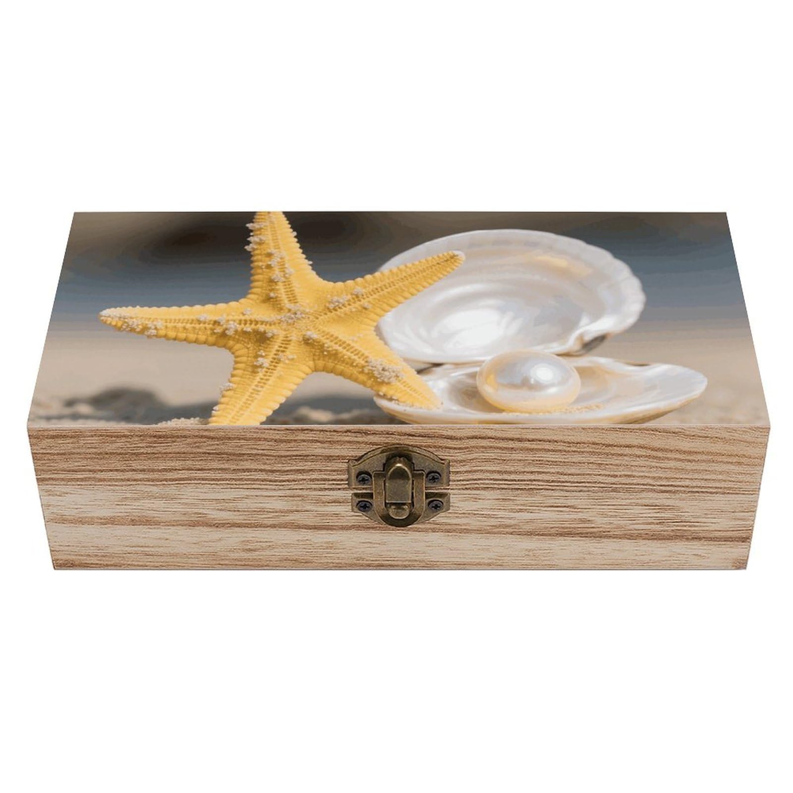 FodPand Decorative Keepsake Box Wooden Storage Boxes with Hinged Lid Handmade Sea Starfish Wood Organizer Memory Treasure Box for Jewelry Craft Card Photo Storage Wedding Bridal Shower Gifts