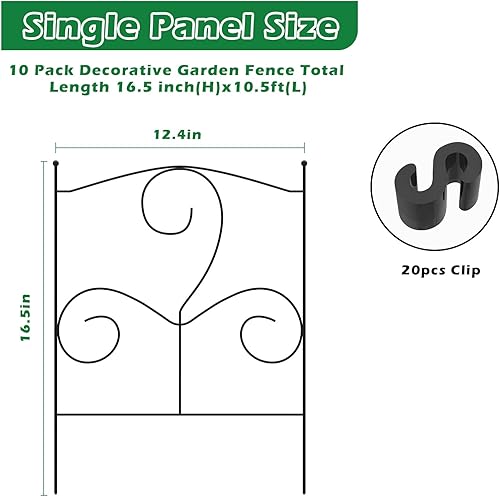 Miniatura 2 de Valla de barrera de animales decorativa de 10 paneles, 16.5 pulgadas de alto x 10.5 pies de largo, borde de defensa de metal inoxidable para perros,