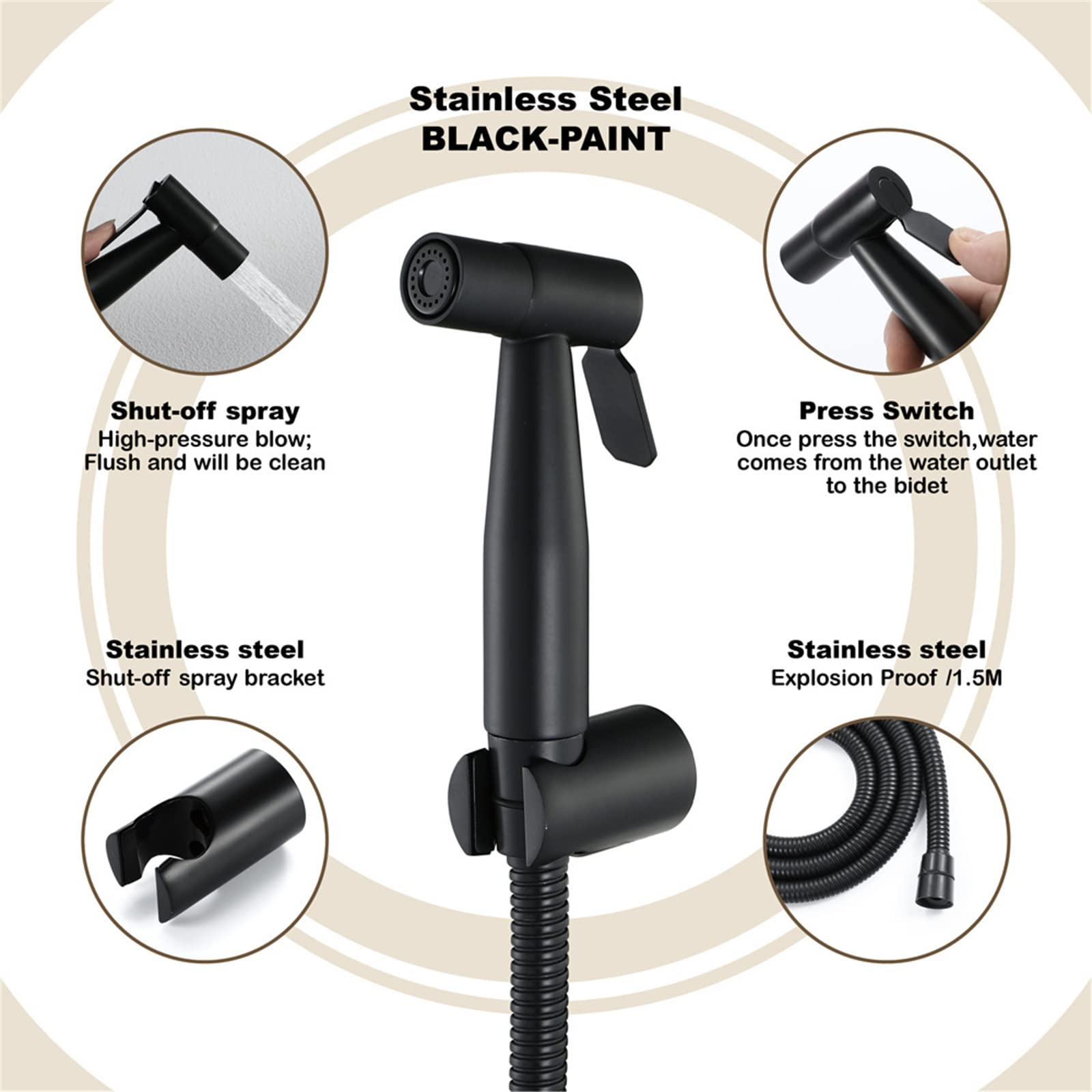 Kit Douchette WC, Pulvérisateurs de Bidet à Main Acier Inoxydable Douchette Toilette WC Haute Pression Bidet Toilette Mural Kit Hygiene WC avec 1.5m Tuyau, pour Hygiène Personnelle