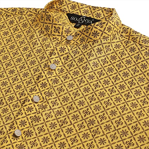 Image of SOJANYA (Since 1958 Men's Cotton Linen Blue Foil Printed Kurta and White Pyjama Set