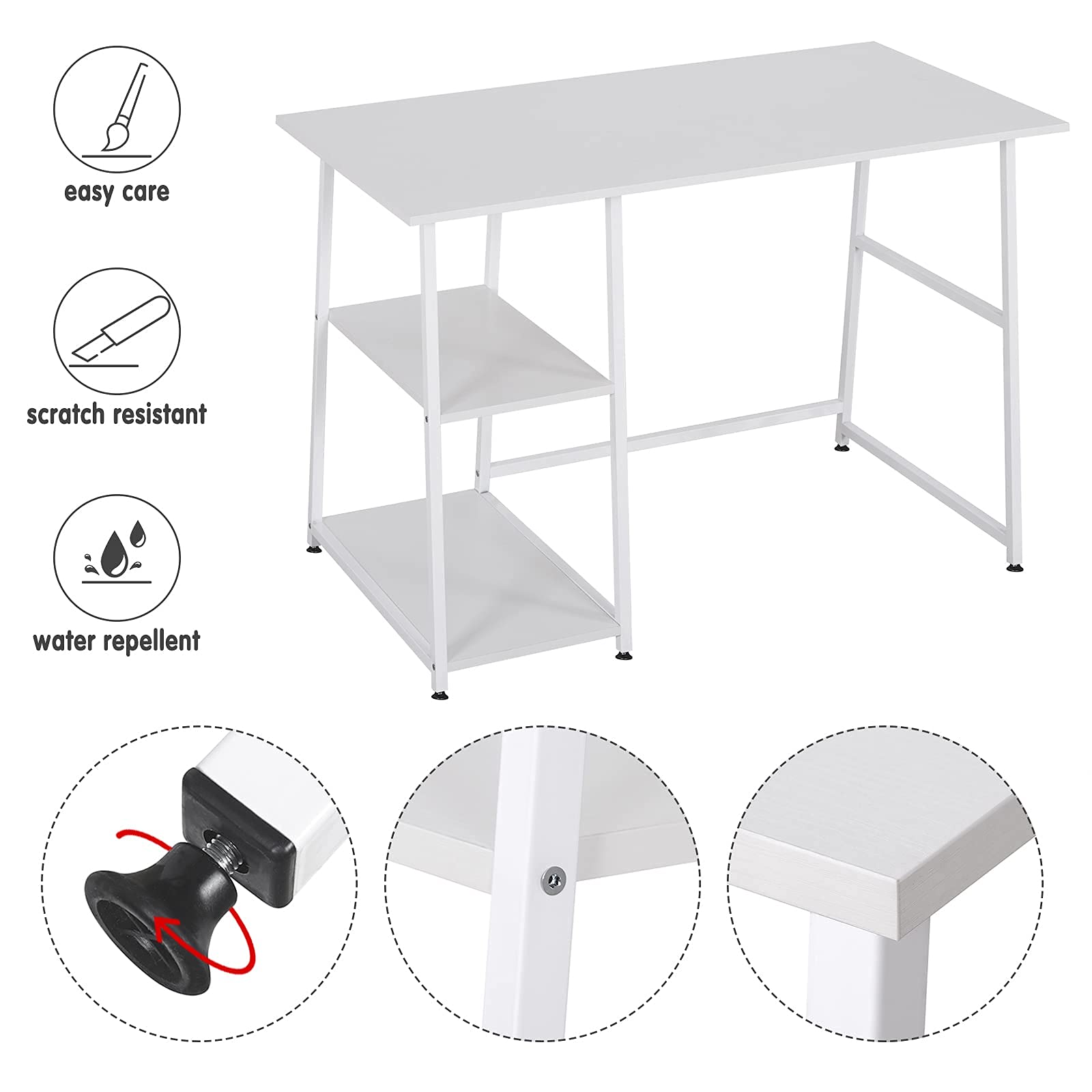 WOLTU Schreibtisch Weiß mit 2 Reversible Ablagen, Computertisch mit 2 Regal, 120x60cm, Bürotisch Arbeitstisch PC Laptop Tisch, fürs Büro, Wohnzimmer, TSB33ws