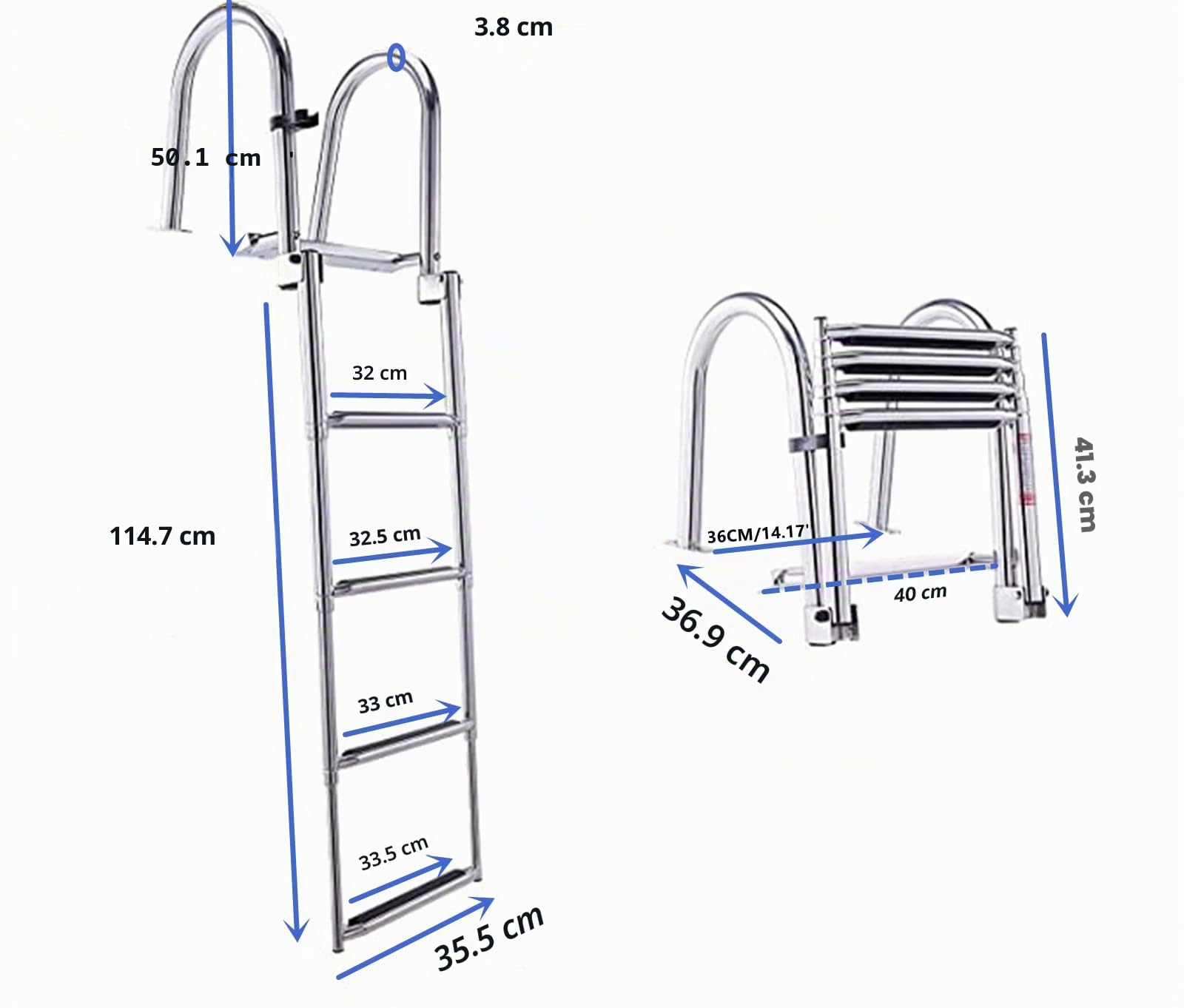 KAOLALI Escalera Piscina Escalera de Barco​ Plegable 4 Peldaños Acero Inoxidable con Entrada Trasera, Telescópica (Capacidad 200 kg)