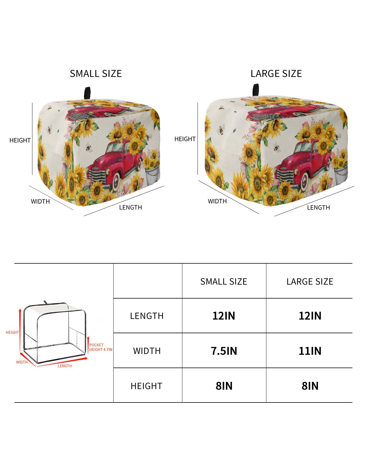 Sunflower Print Bread Machine & Toaster Cover - Dust-Proof Washable Appliance Cover For 2/4 Slice Toasters - View #2