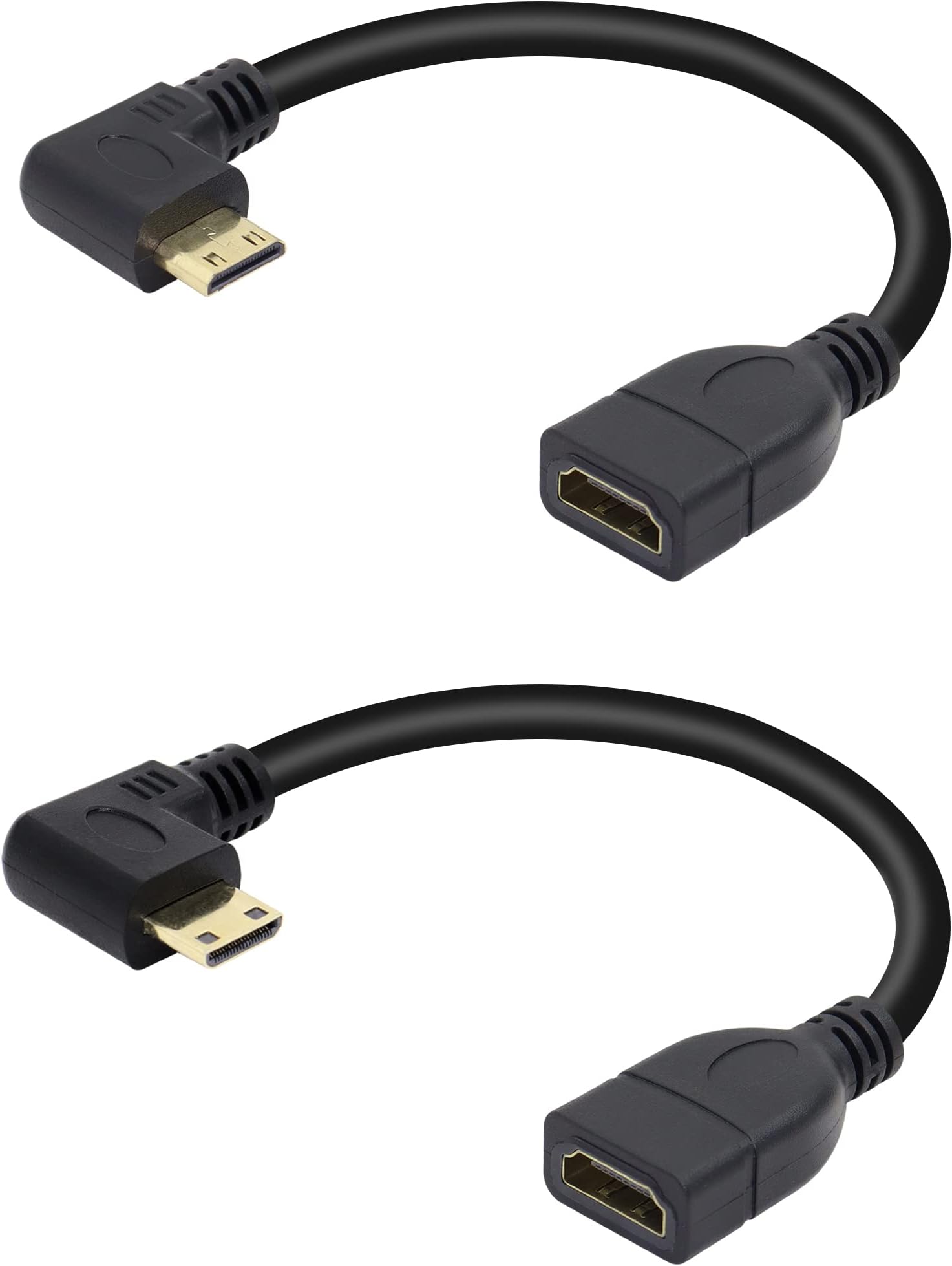 YACSEJAO 90 Degree Mini HDMI to HDMI Cable 15CM High Speed Right Angle HDMI Extension Cable, 2 Pack High Speed Gold Plated Swivel Converter（Left Angle+Right Angle）