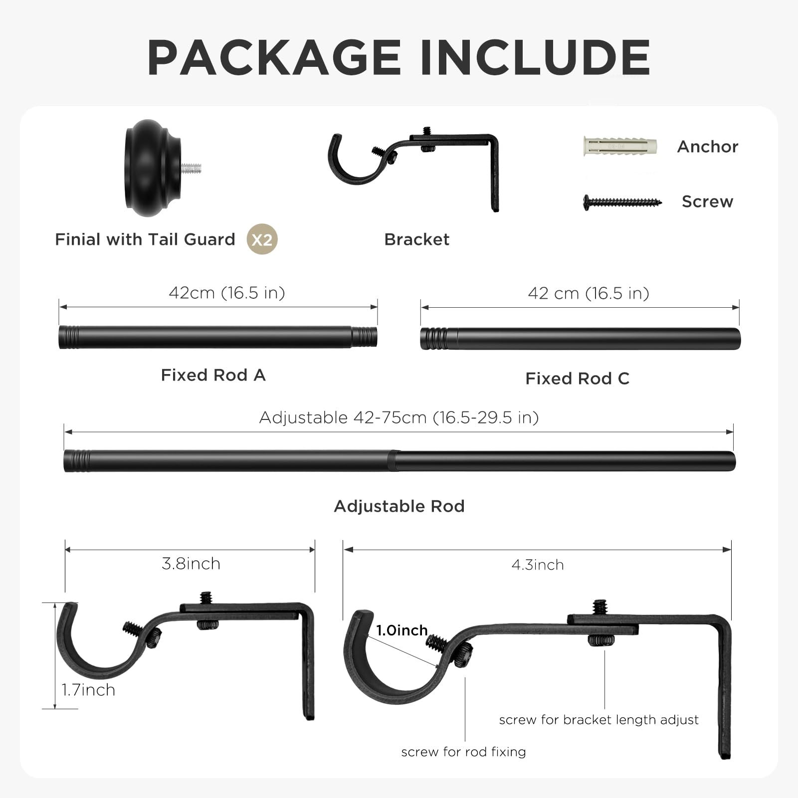 Joydeco Black Curtain Rod - Adjustable & Heavy Duty -7 Joydeco Black Curtain Rod - Adjustable & Heavy Duty -7