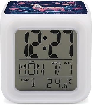 Digital Alarm Clock with 7 Colors Starry Night Alpaca Colorful Small LED Alarm Clock Sleep Timer Smart Alarm Clock for Deep Sleepers Simple to Operate Easy to Use