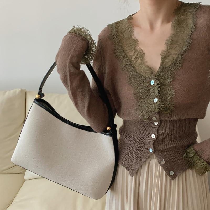 Womens Y2k Patchwork Lace Trim V-Neck Knitted Cardigan Sweaters Wool Blend Chic Vintage Tops Fairycore Clothing3