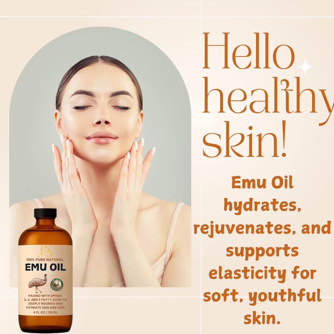 Emu Oil, 100% Pure Australian Emu Oil – Refined & Unscented – Natural Moisturizer for Hair, Skin, Face & Body – Helps with Scars, Dry Skin & Massage – 4 fl oz Glass Bottle - Image 5