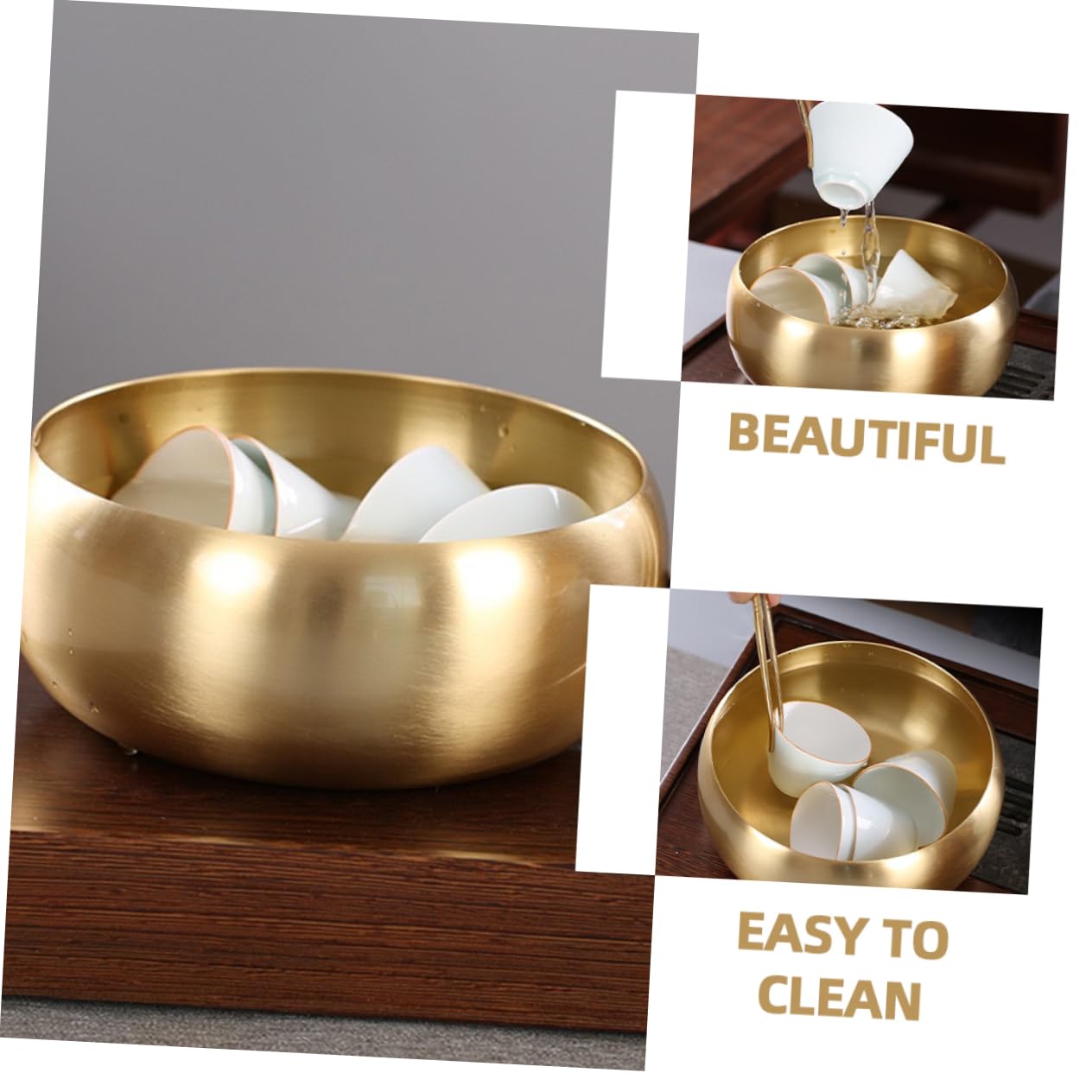 MAGICLULU Brass Tea Cup Washing Bowl Matcha Basin for Teacup Cleaning Smooth Rim Practical for Daily Use Ceremonies for Weddings Parties Banquets