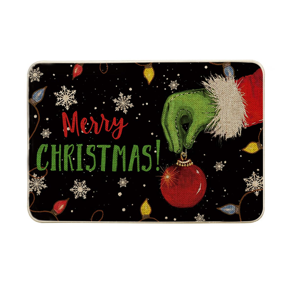 Artoid Mode Felpudo, copos de nieve, bola de Navidad, feliz, decoración de invierno, alfombra de cocina, alfombra de suelo para decoración interior y exterior, 40 x 60 cm