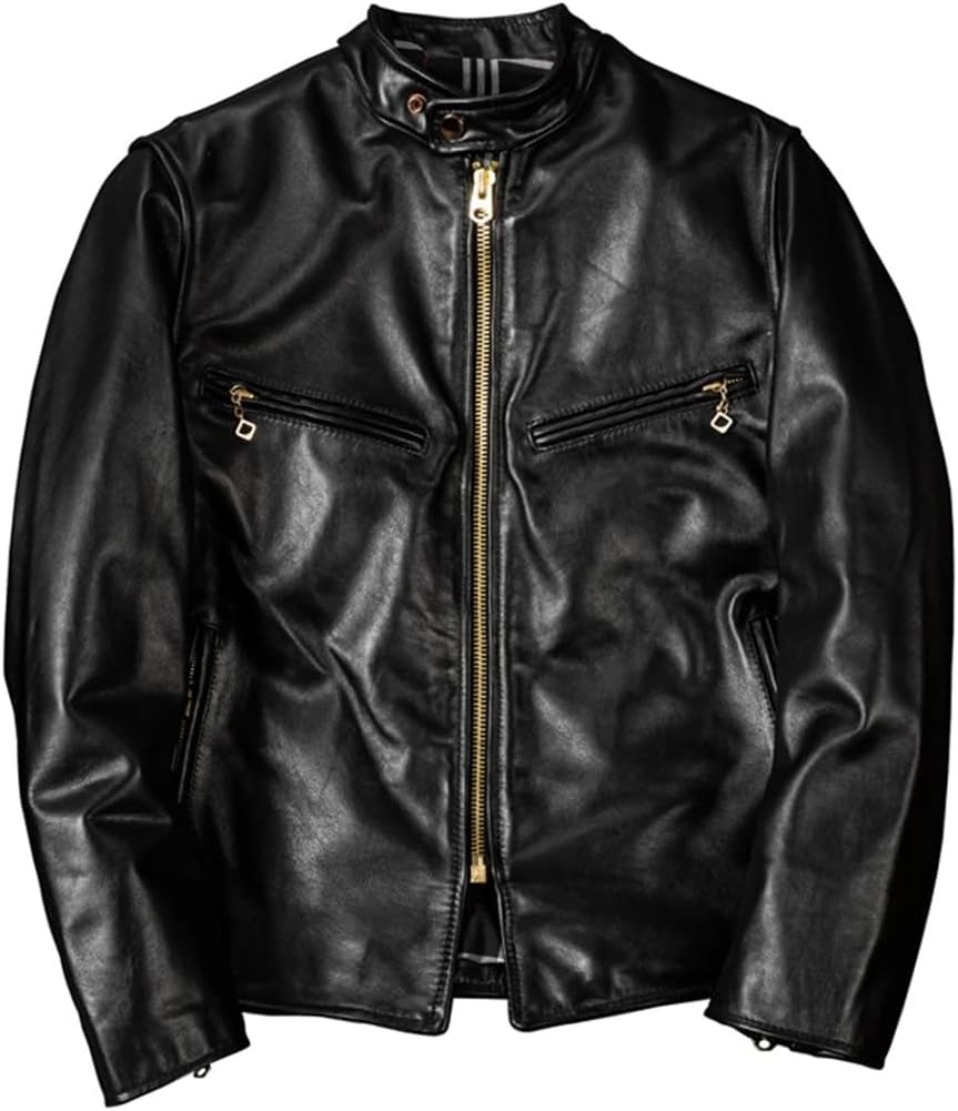 Men Top Layer Horsehide Leather Jacket Classical Leather Jacket Slim Fit Stand Collar Horsehide Classic Jacket