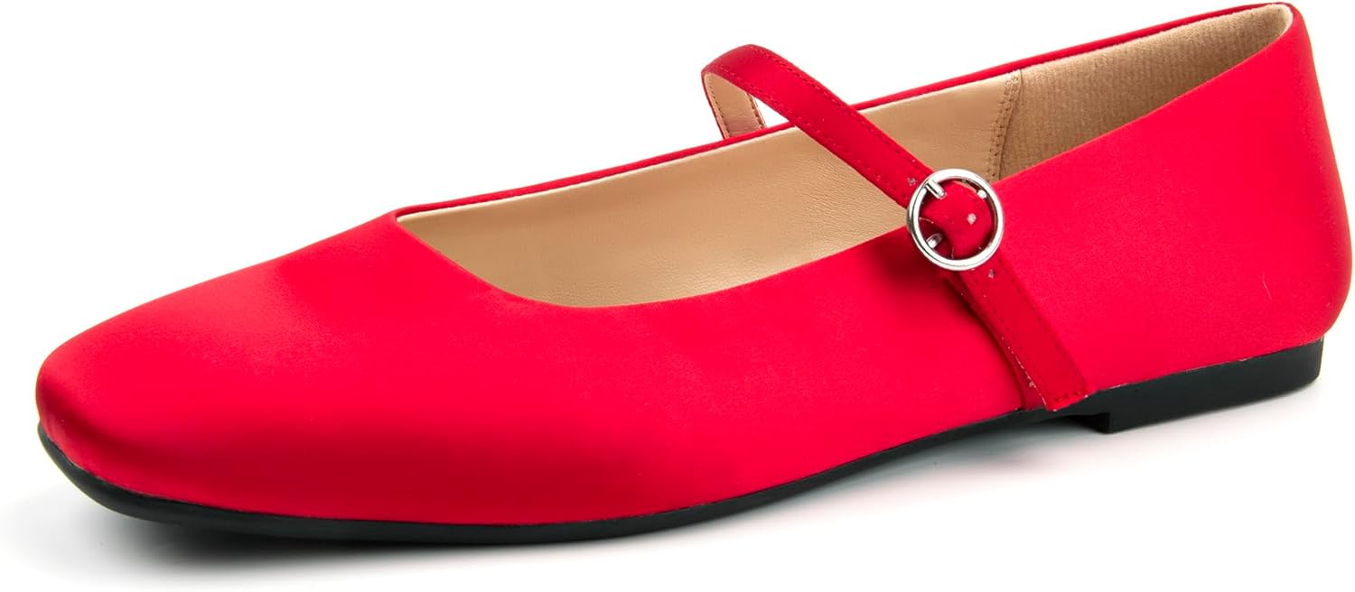 Women's Flats Mary Jane Ballet Flats for Women Classic Square Toe Women Shoes Dressy Comfort Ankle Strap Flats for Women