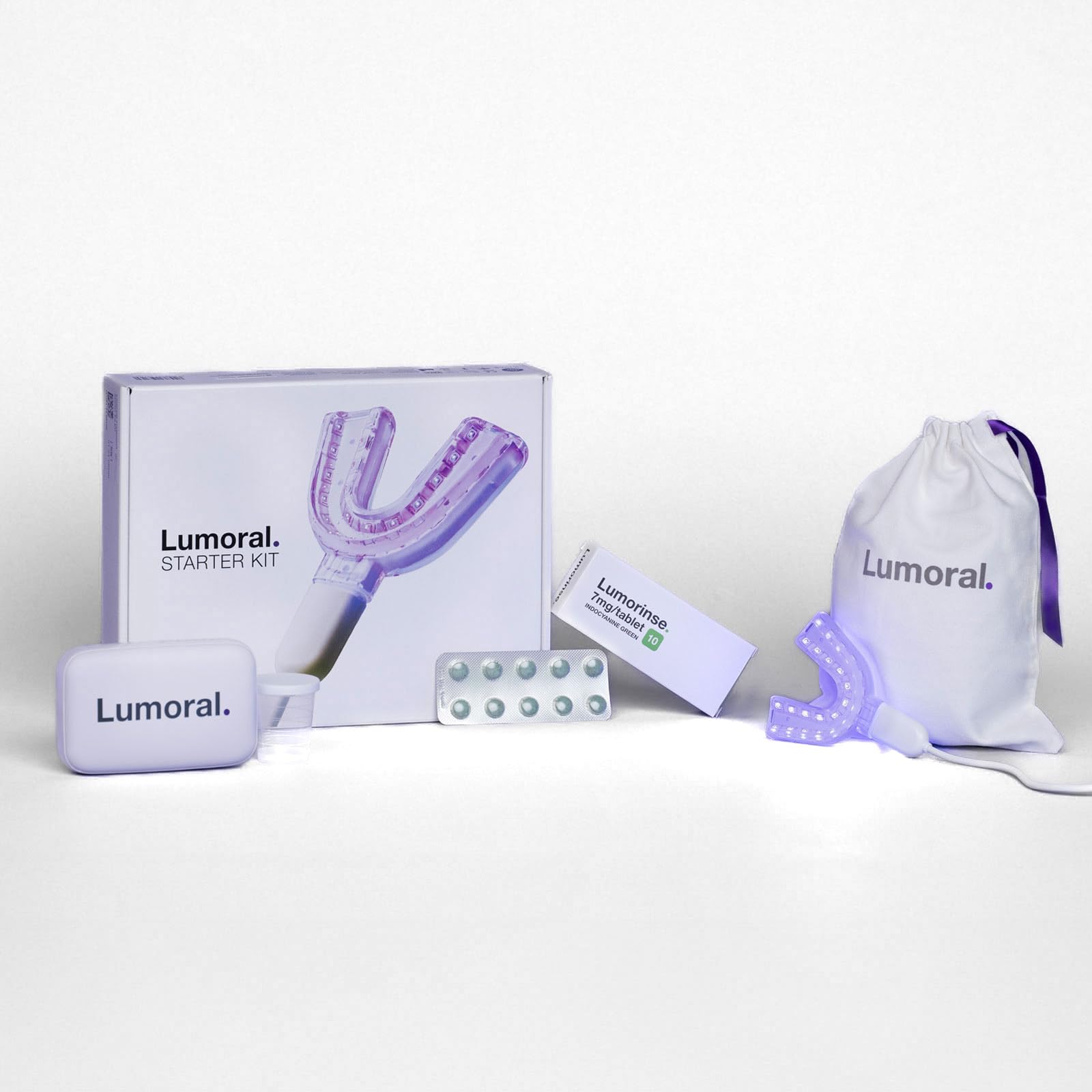 Mundgesundheit Set mit Neuartiger Dual Light Methode + Mundspülung - Zahnsteinentferner - Weiße Zähne - Zahnpflege - Minzgeschmack - Wissenschaftlich Entwickelt und Getestet - Lumoral