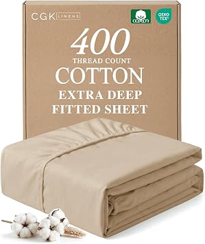 32% off: Cotton Fitted Sheet King Size - 100% Cotton - 400 Thread Count - Cream