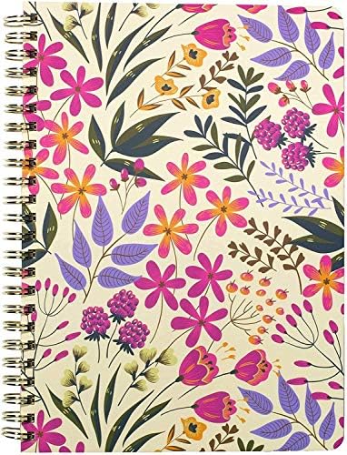 Steel Mill & Co Cute Mini Spiral Notebook, 8.25" x 6.25" Journal with Durable Hardcover and 160 Lined Pages, Orange Floral