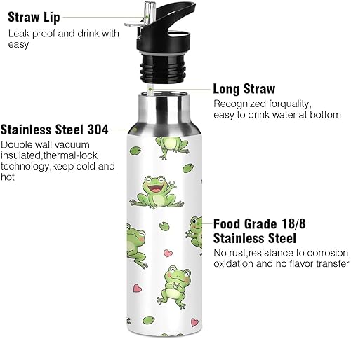 Miniatura 3 de Cute Cartoon Frogs White Stainless Steel Vacuum Insulated Water Bottle 32 Oz, BPA-Free Sport Water Bottle Leakproof Water Bottles