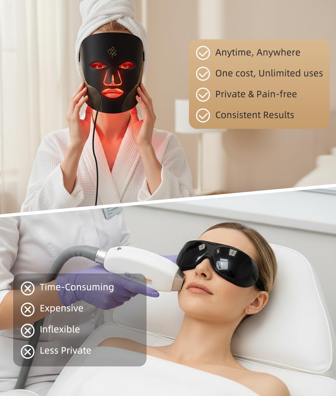 Masque de luminothérapie à LED - Masque facial à lumière rouge - Longueur d'onde rouge pour un usage domestique - Soins de la peau avancés en toute simplicité