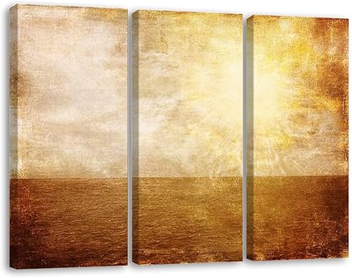 3 Panels Canvas Wall Art Brown Grungy vintage light sea sky Poster Print On Canvas Artworks for Office Home Living Room Decor Framed Ready to Hang