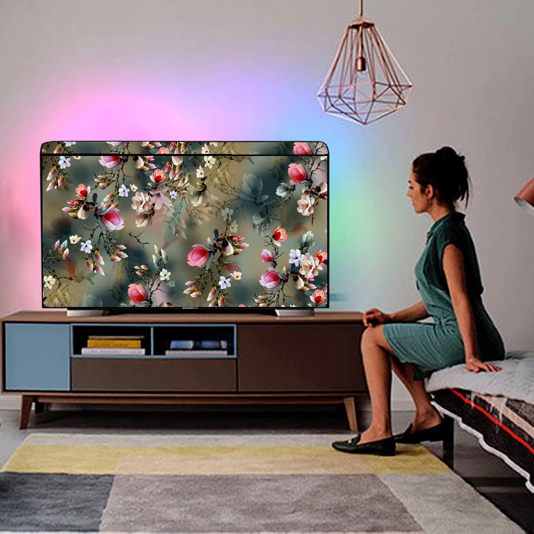 HomeStore-YEP Non woven Printed 55 Inches Led TV Cover with Transparent Polythene Layer Compatible for All Brands Every Models Green Flower (Green) (B09RHK5GNX) Amazon Price History, Amazon Price Tracker
