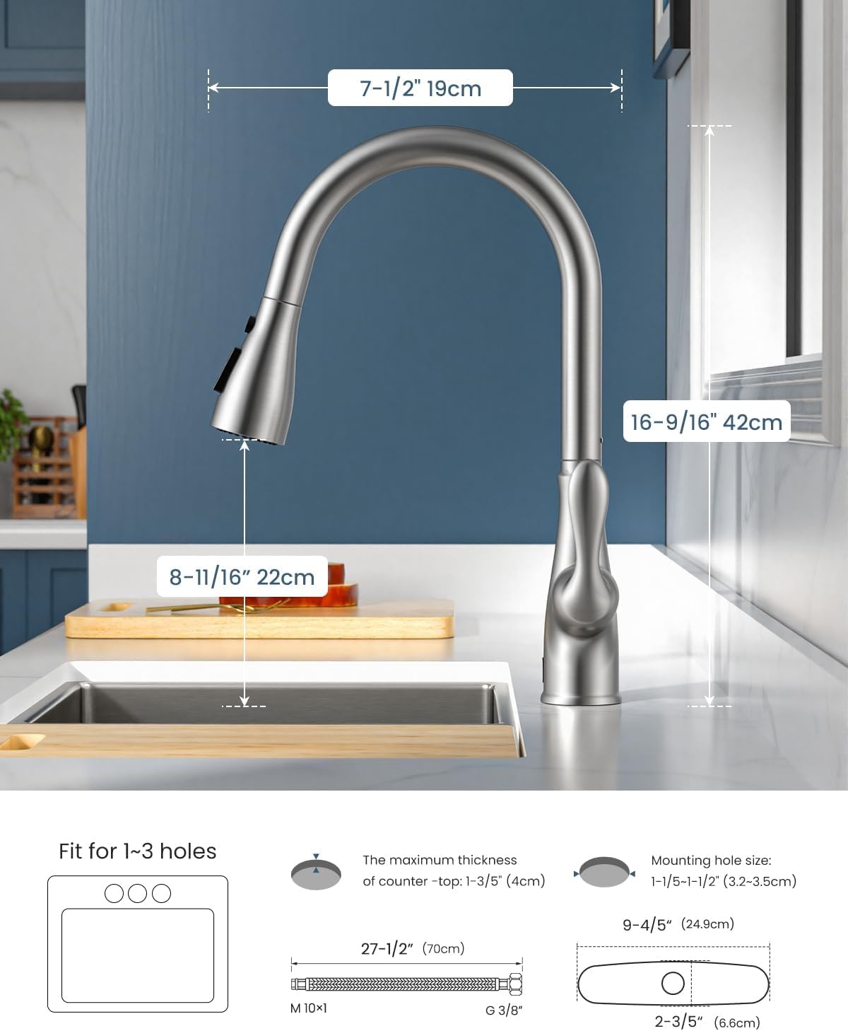 APPASO Touchless Kitchen Faucet Brushed Nickel with Pull Down Sprayer, Motion Sensor Activated Hands-Free Single Handle Smart Kitchen Sink Faucet, CUPC-Certified Pull-Out Hose, Water Supplies & Valve - Image 5
