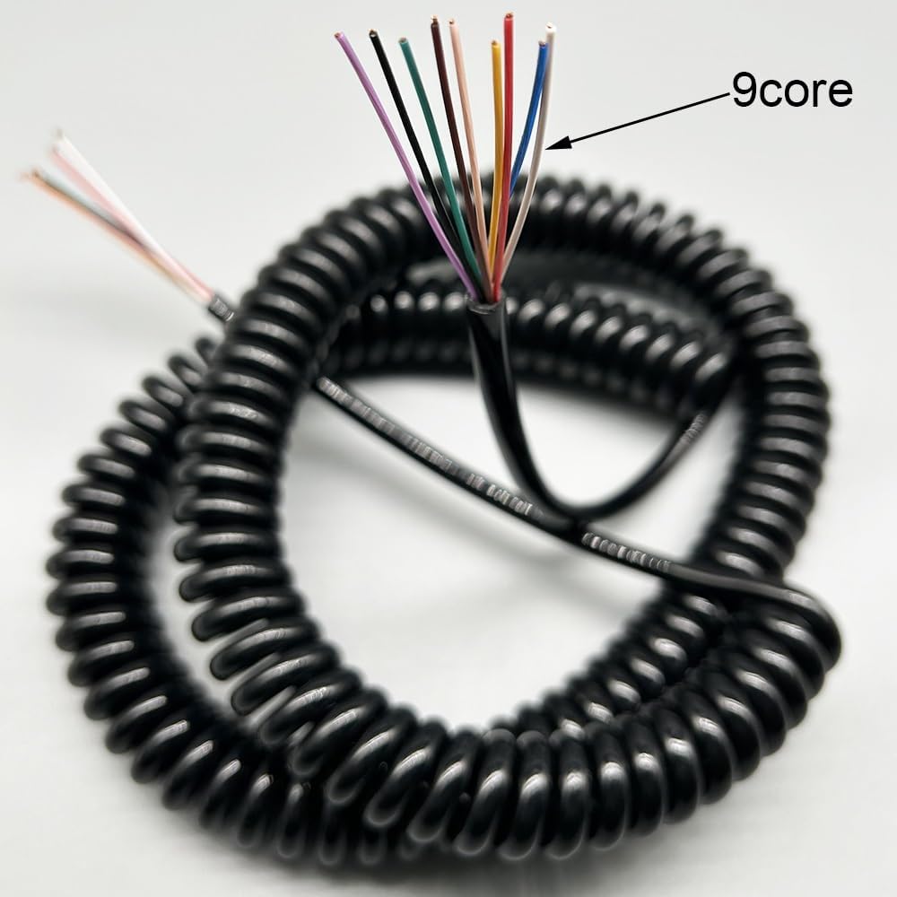 Retractable Spring Coiled Extension Cord ， 24AWG Coiled Power Spring Cable 9 Core Spiral Telescopic Pure Copper High Elastic Wire Sheath Extension(Stretch 3.75 Meter)