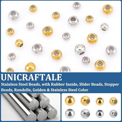 Miniatura 5 de UNICRAFTALE 24pcs 2 colores de acero inoxidable deslizador cuentas 0.047-0.079 in agujero redondo tapón de goma posicionamiento de metal suave