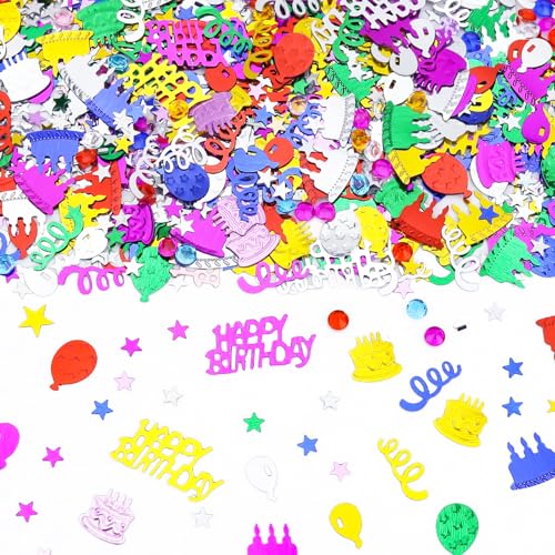 Image of 1500 PCS Happy Birthday Confetti, Multi-Color Birthday Confetti Metallic Foil Balloon Confettis, Table Decorations for Party, Baby Shower, DIY Arts and Crafting