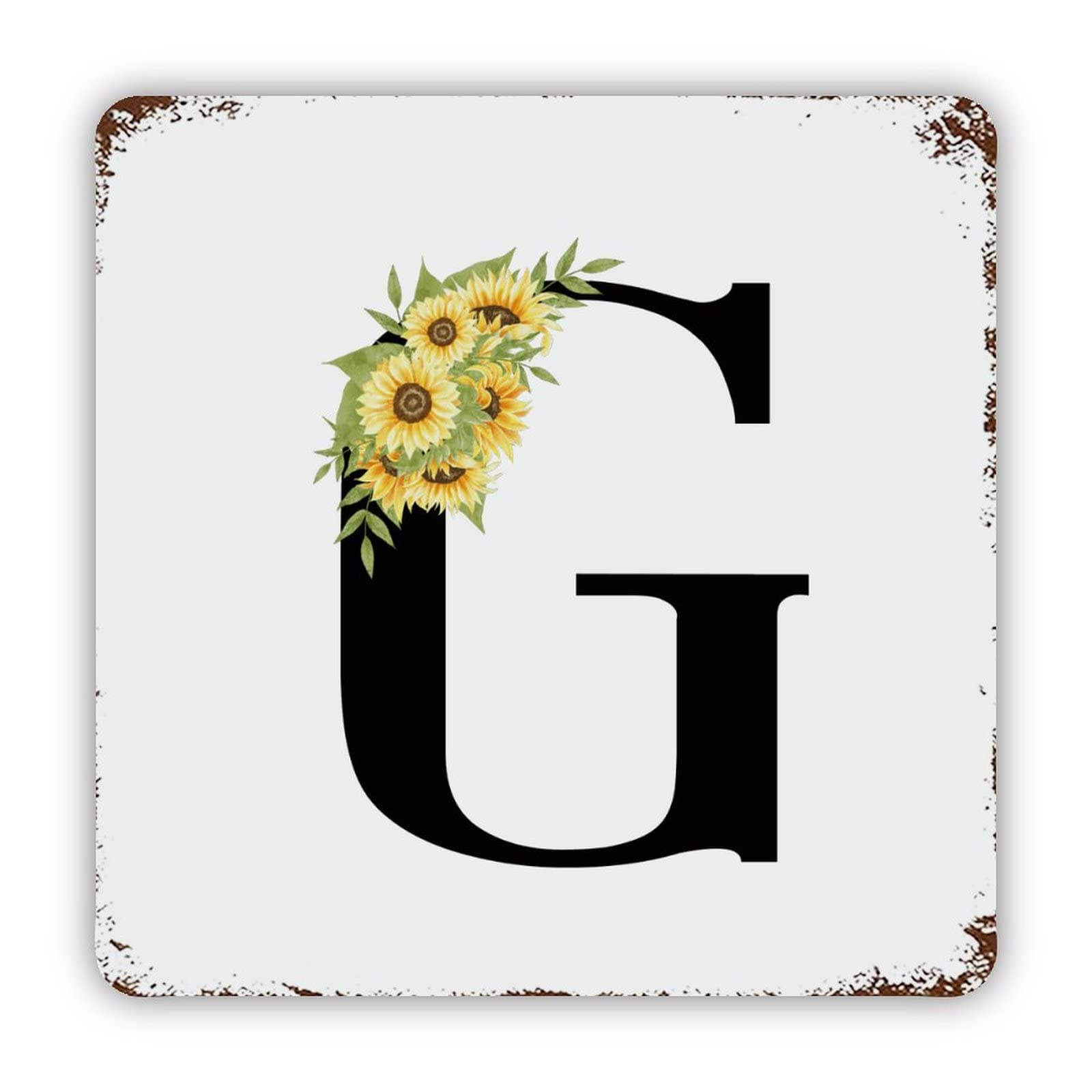 ENEDNATE Sunflower Black Monogram Initial Letter G Vintage Man Cave Metal Sign 12x12 Inch Decorative Aluminum Tin Sign for Indoor Outdoor Kitchen Bar Restaurant Cafe Pub Wall Art Decor Hanging Poster