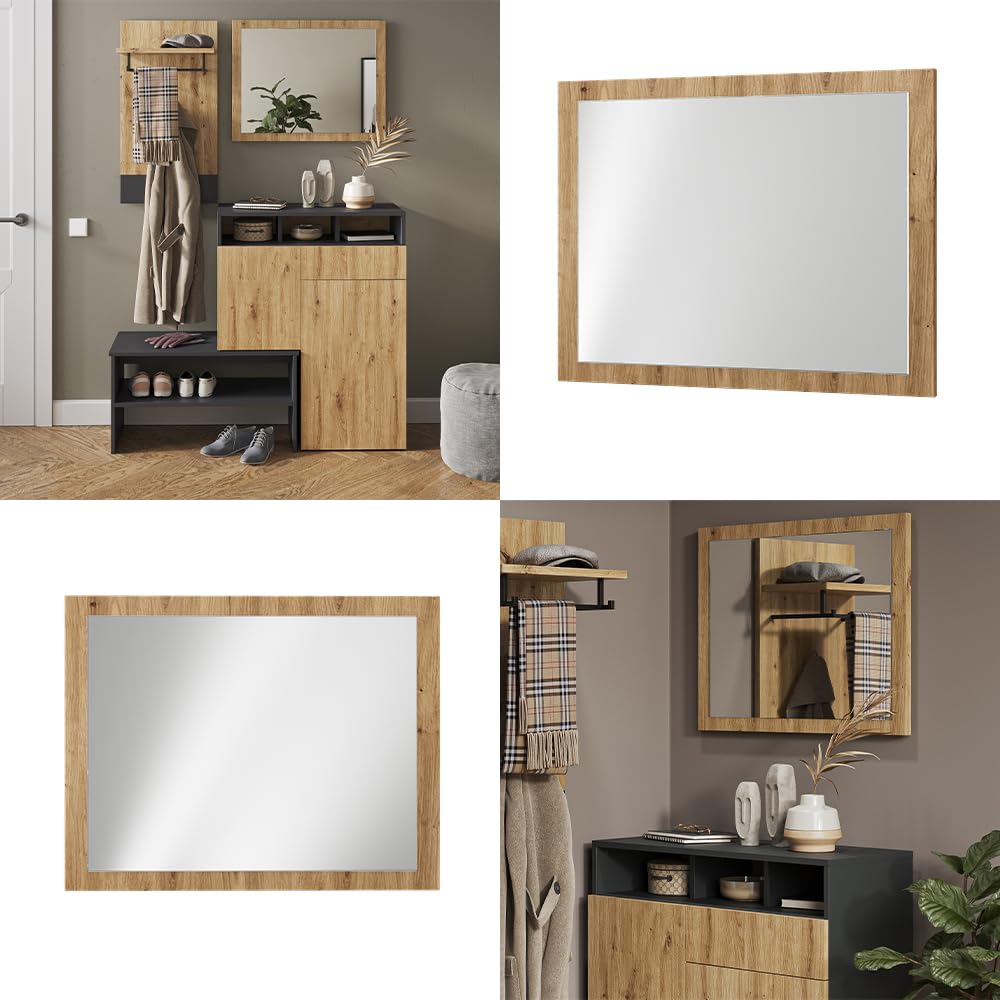 Vicco Espejo de Pared Selena, Roble Artesanal, 70 x 55 cm | apto para montaje en pared para una instalación que ahorra espacio