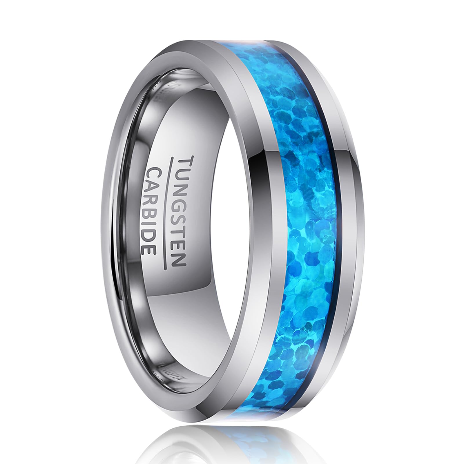 SOXEMAN Tungsten Wedding Band with Colorful Inlay, 8mm Wide Beveled & Polished Edges