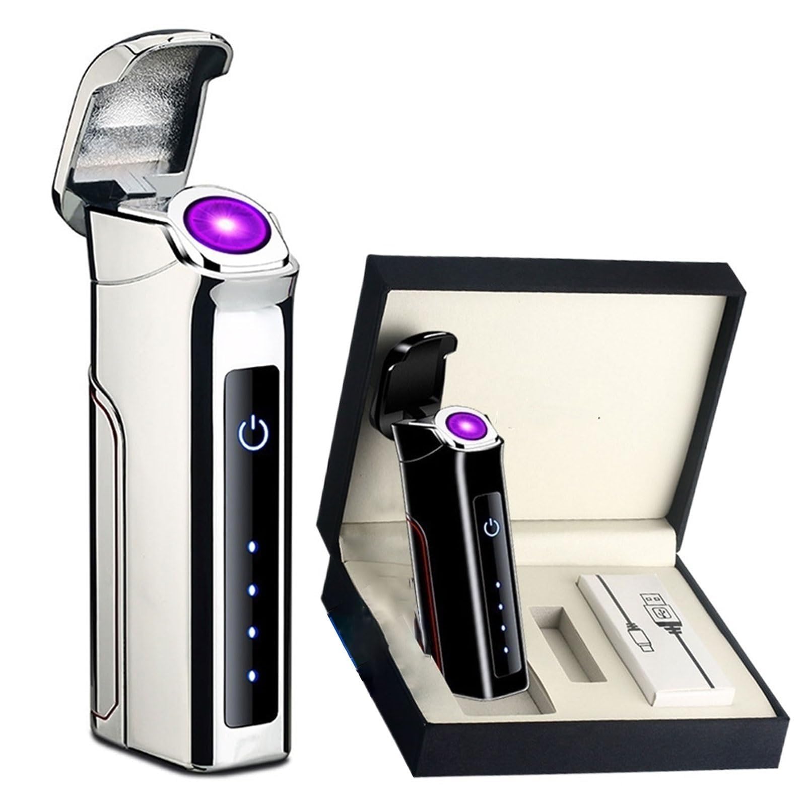 Accendino ad arco elettrico di grande capacità, batteria sostituibile ricaricabile tramite USB, accendino antivento senza fiamma a doppio arco con interruttore con sensore tattile, indicatori di livel