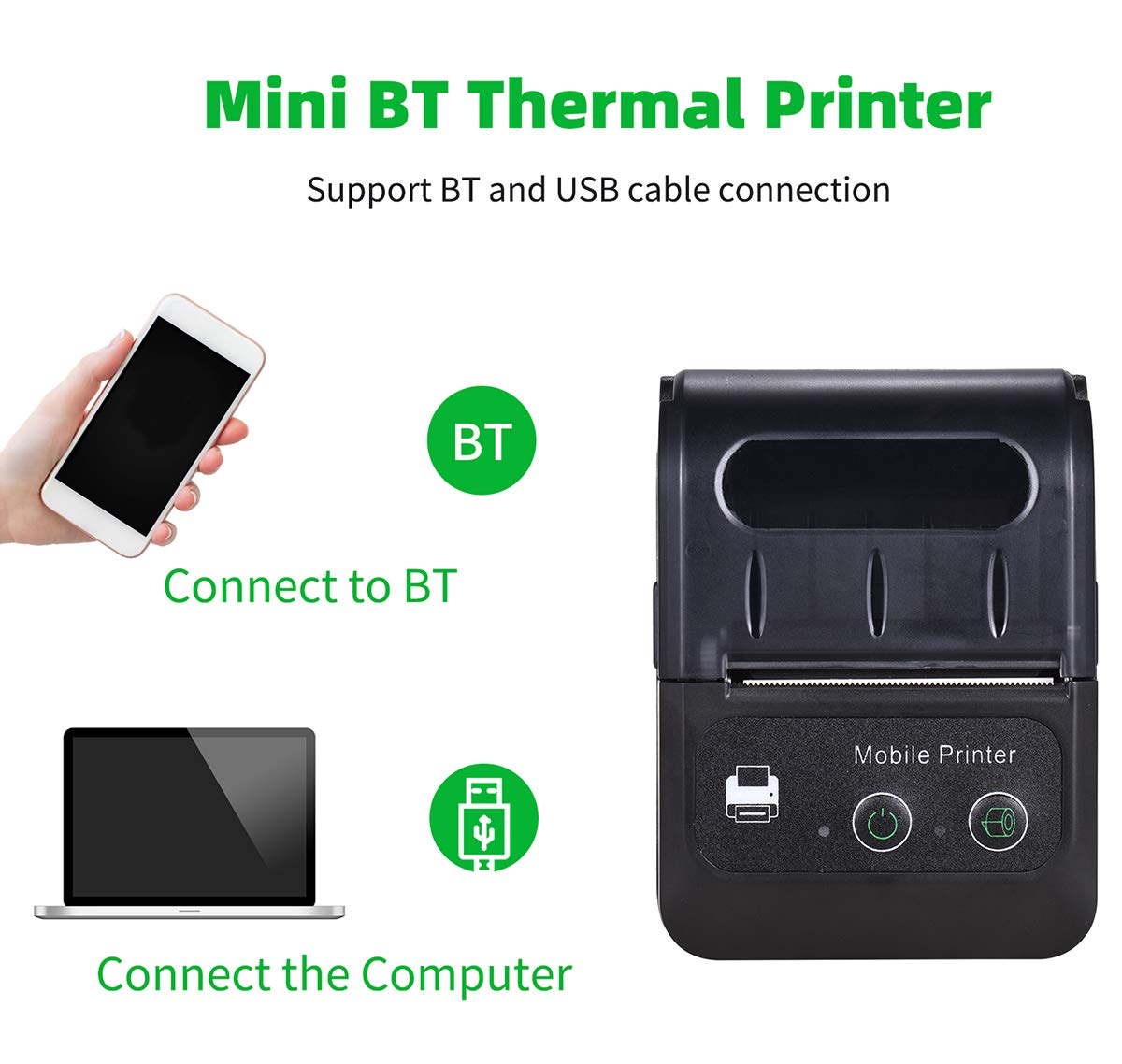 Imprimante Étiquettes Thermique 58mm Bluetooth - 80mm/s - Multilingue - Pour Android/Windows/iOS