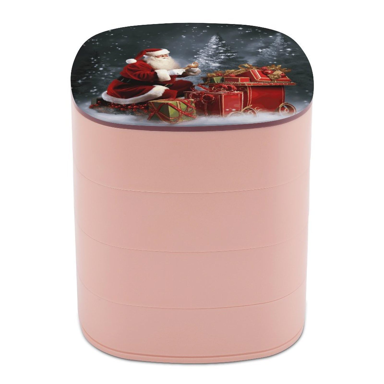 FekiLoot Merry Christmas Santa's Gift Jewelry Box 4-Layers Rotatable Jewelry Organizer Storage Box with Mirror Cute Travel Jewelry Case Portable Earring Holder Organizer for Ring Necklace Bracelet