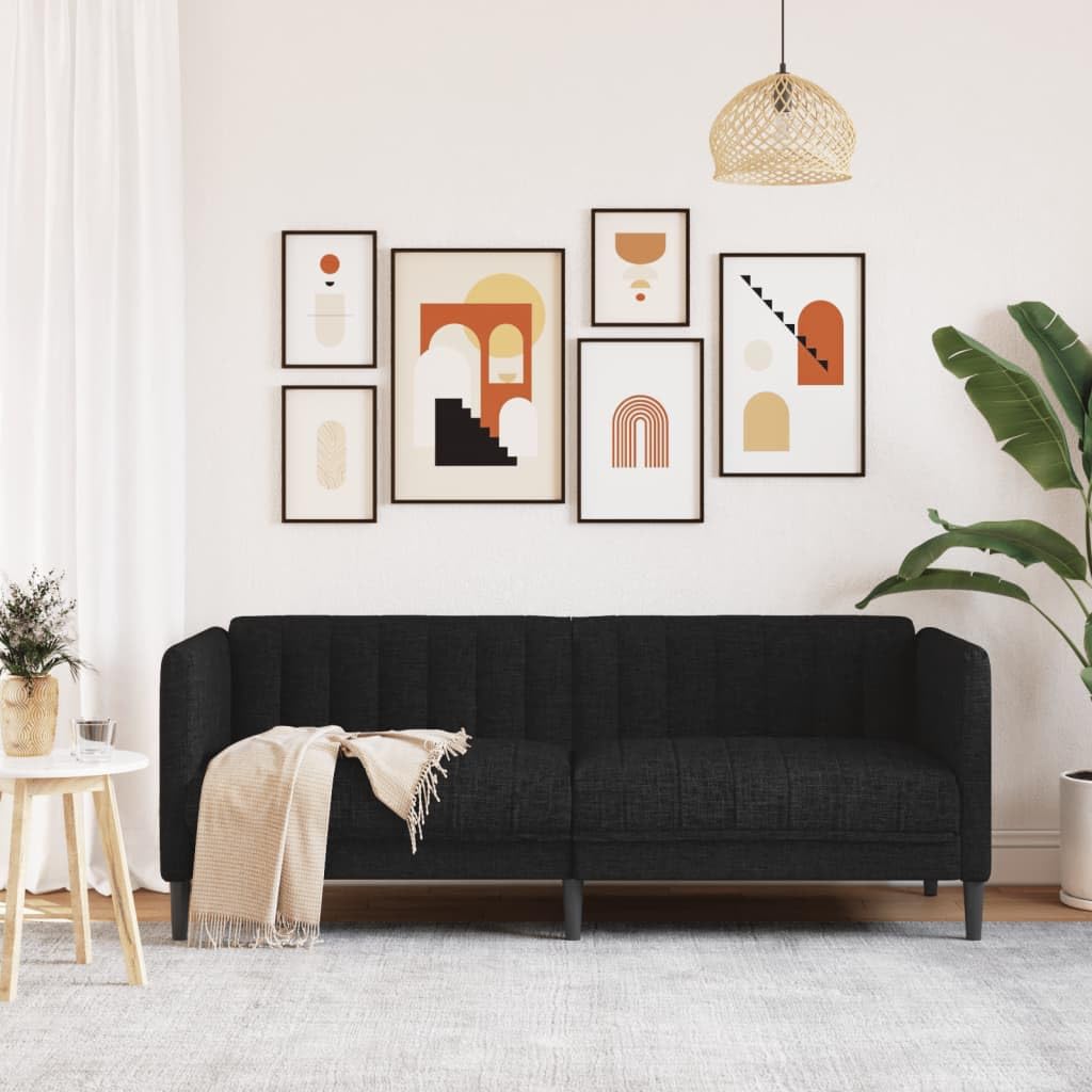 Sofá de 2 plazas de tejido negro, diseño moderno con acolchado grueso, patas estables y tejido transpirable para sentarse cómodamente, leer o ver la televisión, hasta 110 kg por asiento