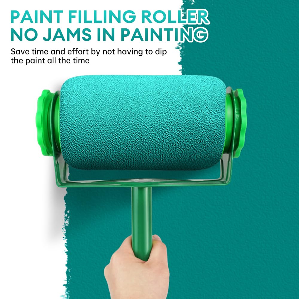Juego de rodillos de pintura resistentes, rodillo de pintura con cepillo extensible, bandeja, rodillos, agitador, antigoteo, borde de corte limpio, kit de pintura multifuncional para paredes y techos