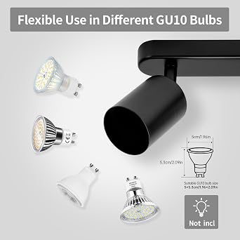 wowatt 4 Way Spotlight Ceiling Light Bar Matt Black Gu10 Bulb Not Included