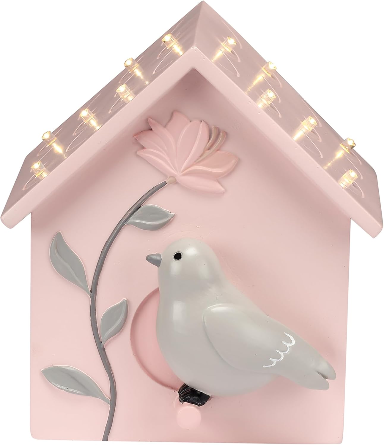 Lambs & Ivy Petals Pink/Gray Birdhouse Table Top Night Light LED Lamp